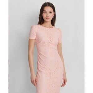 Lauren Ralph Lauren Women's Floral Lace Sheath Dress Formal Party Pink Opal 8
